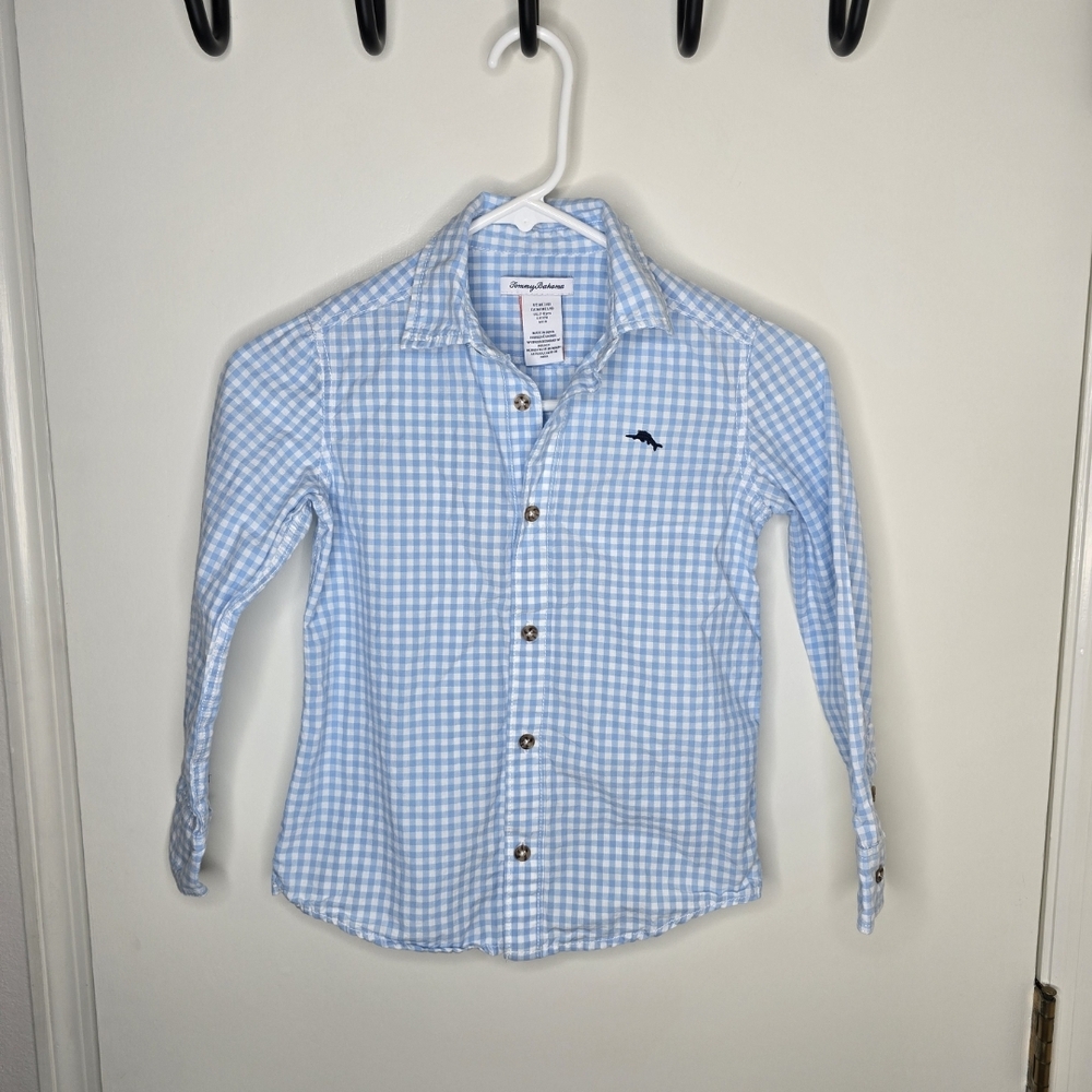 Tommy Bahama Light Blue Gingham Kids Shirt Size 7/8